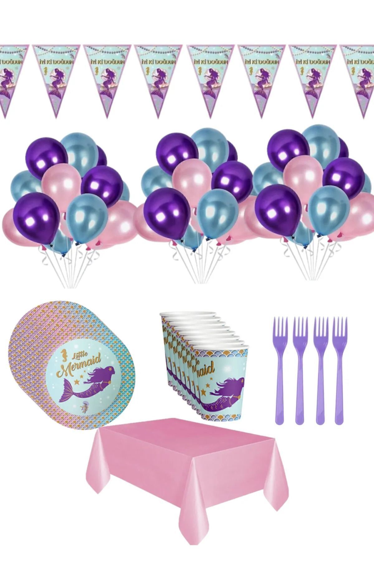 DROPfokul Deniz Kızı 24 Kişilik Doğum Günü Parti Konsepti Seti