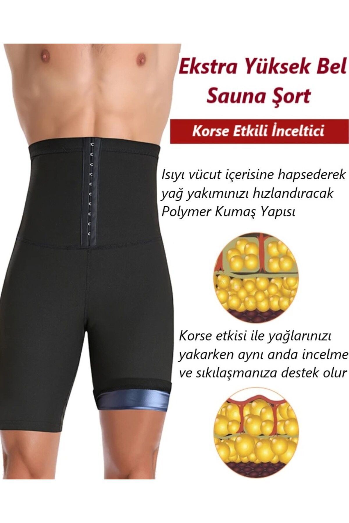 MİSTİRİK Sauna-Şort Erkek Korse Vücut Şekillendirme Etkili Yüksek Bel Sauna Termal Şort görsel 2