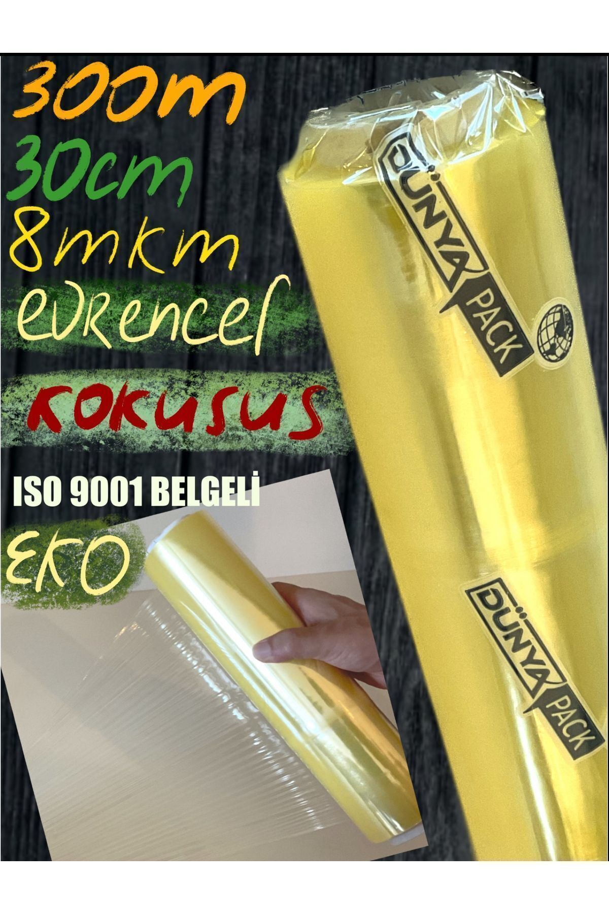 DÜNYAPACK Gıda streçi streç gıda için özel 300 metre şarım 30 cm boy