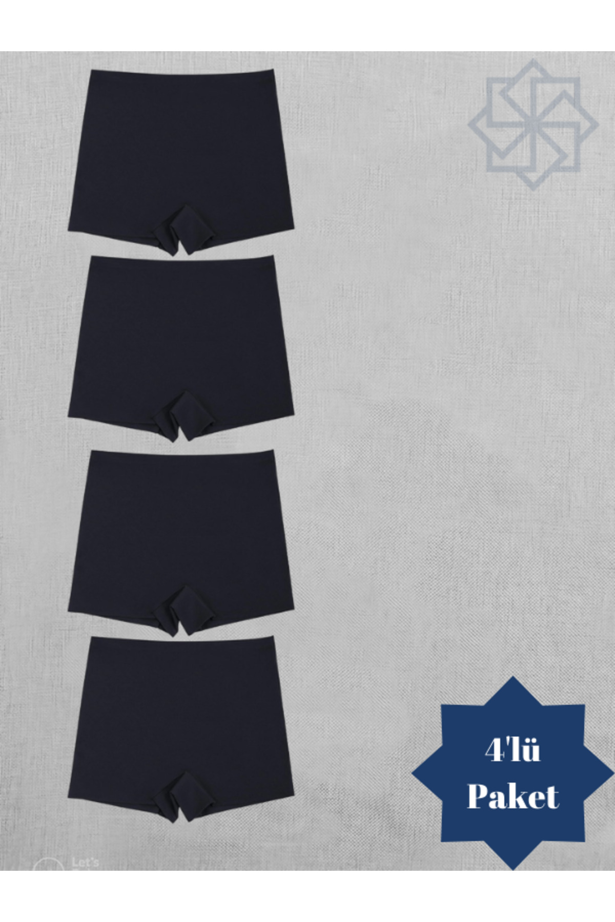 Adeniz Kadın Lazer Kesim Dikişsiz Siyah Kadın Boxer Külot 4 Lü Paket Normal Bel