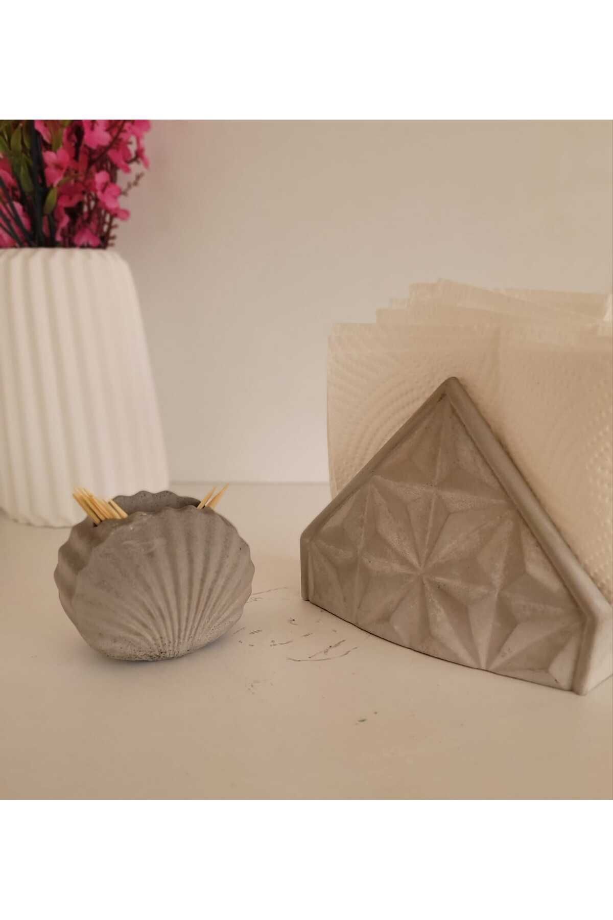 Beton Peçetelik ve Kürdanlık Set