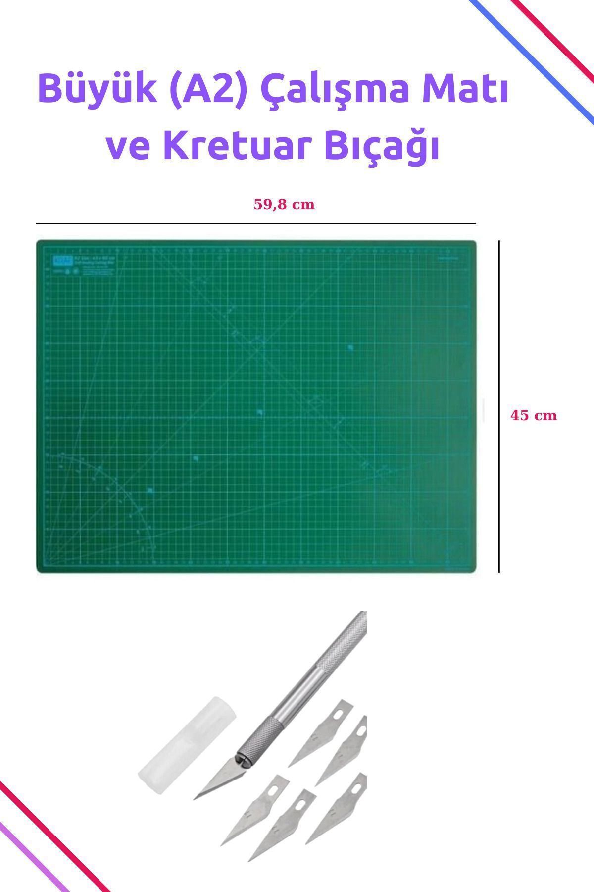 Büyük A2 Çalışma Pedi (59X45 CM) Kesme Matı, Sanat Peti, Mat Kretuar, Plastik Ahşap Kesme Bıçağı
