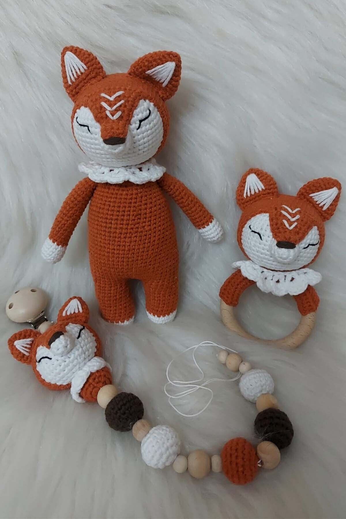kelebeginruyasihobievi Amigurumi Uyku Arkadaşı Geyik Battaniyeli  Çıngırak ve Emzik Zinciri 4'lü Set fotoğrafı 2 (önizleme)