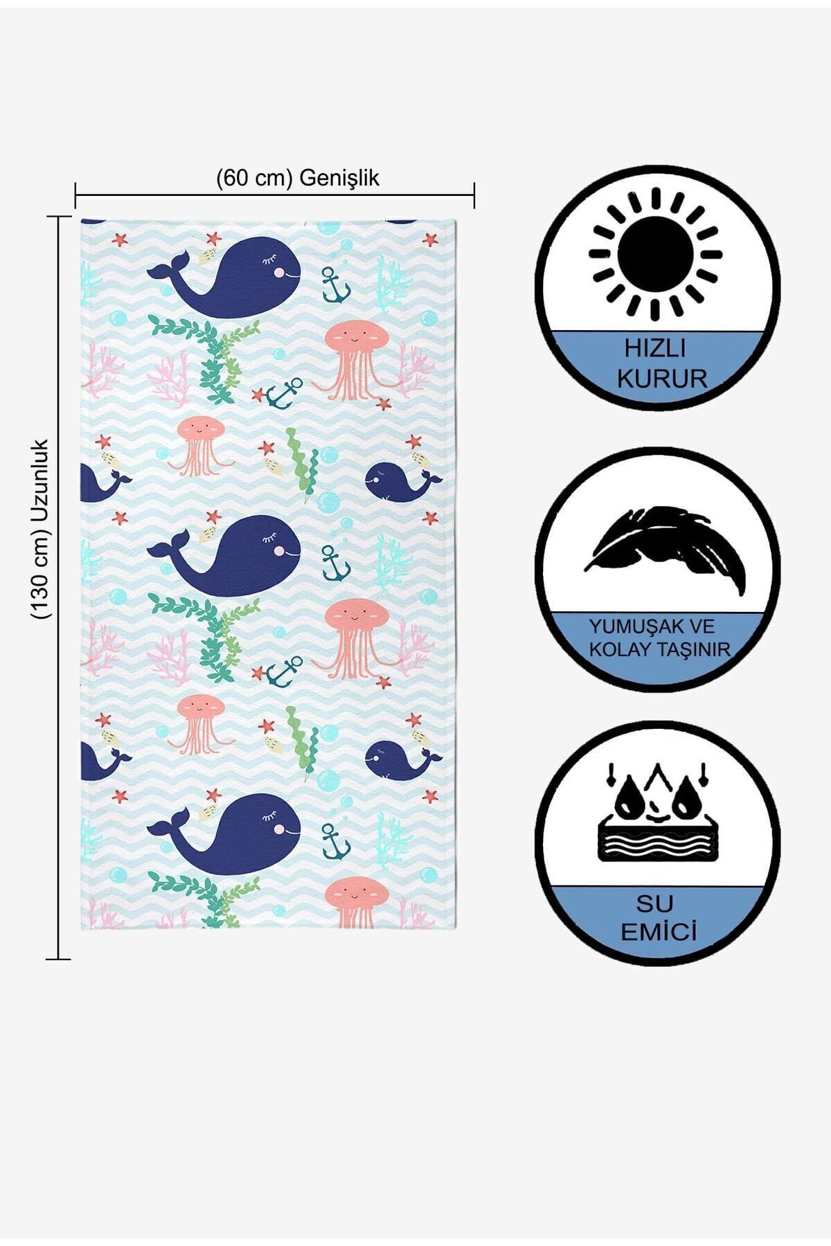 VEVİEN HOME-Παιδική πετσέτα θαλάσσης Cute Whale Digital Printed 60x130 cm 5