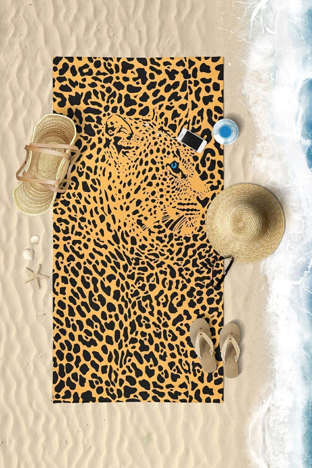 VEVİEN HOME-Leopard Patterned Digital Printed 75x150 Cm Beach Towel 1