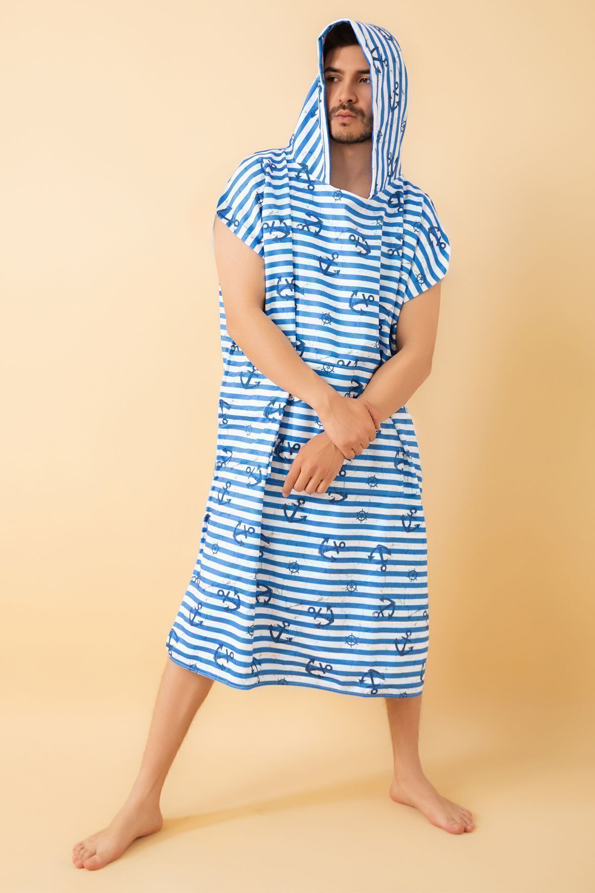 VEVİEN HOME-Adult Surf Summer - Anchor Patterned Hooded Beach Dress 3