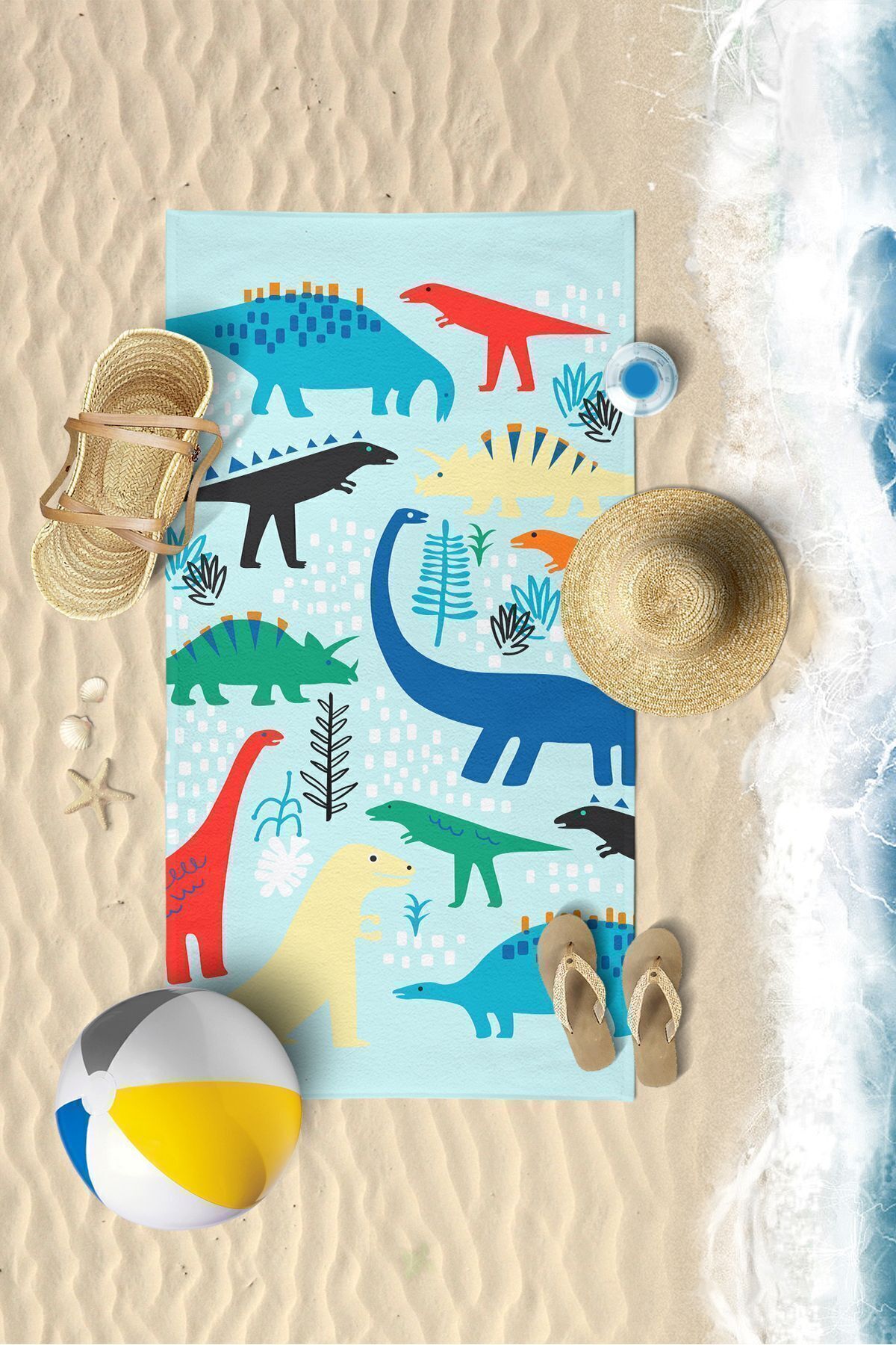 VEVİEN HOME Dino Dijital Baskılı 60x130 Cm Çocuk Plaj Havlusu