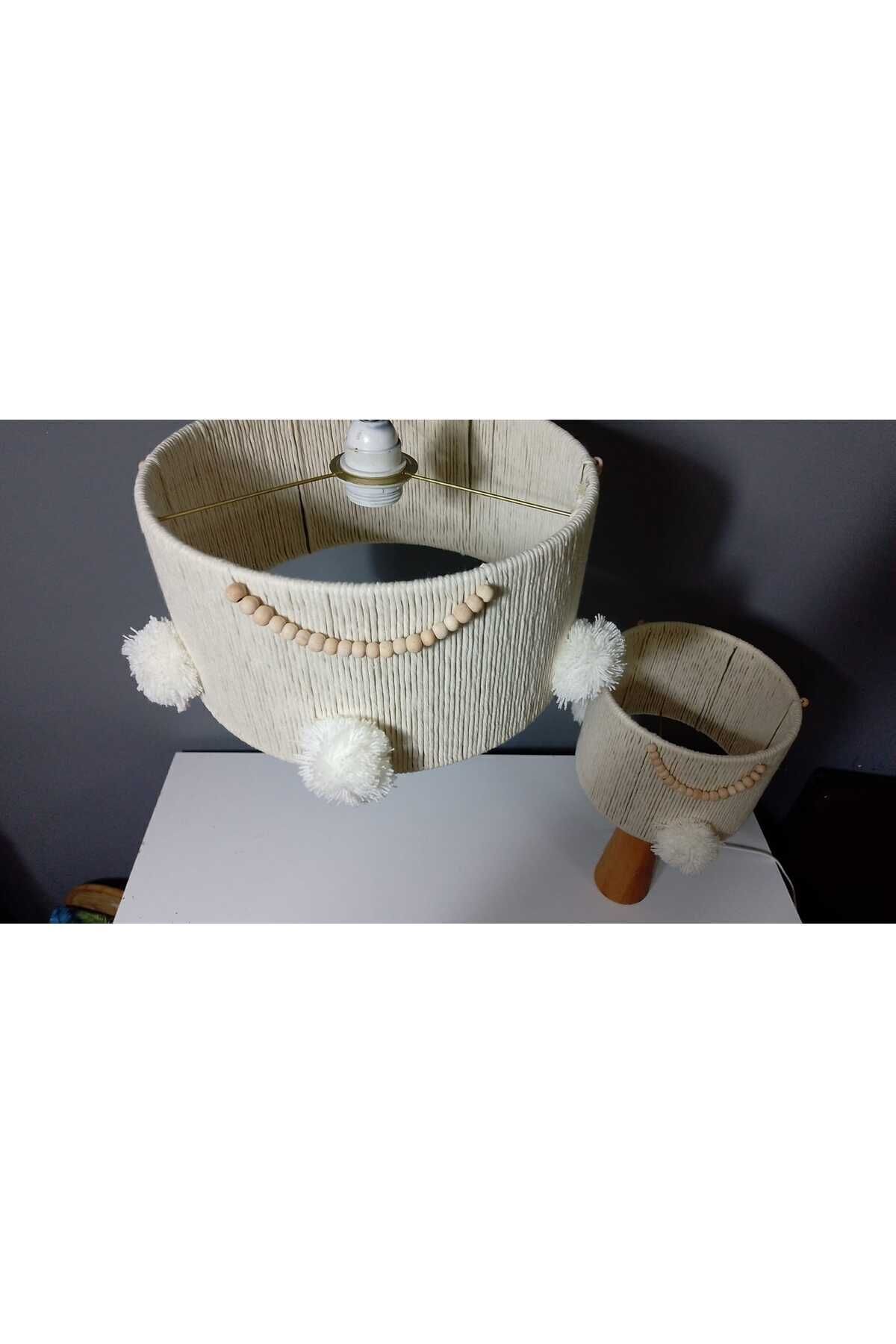 poplinhome Ekru Makrome Avize Abajur Set Çocuk Odası Avize Bebek Odası Avize Abajur fotoğrafı 2 (önizleme)