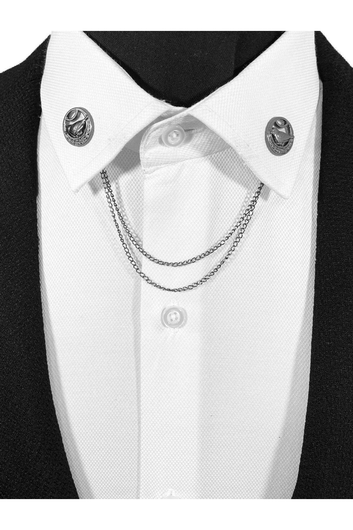  ست سنجاق سینه و زنجیر نقره‌ای طرح پرنده پردار نقره‌ای تیره به رنگ خاکستری تیره