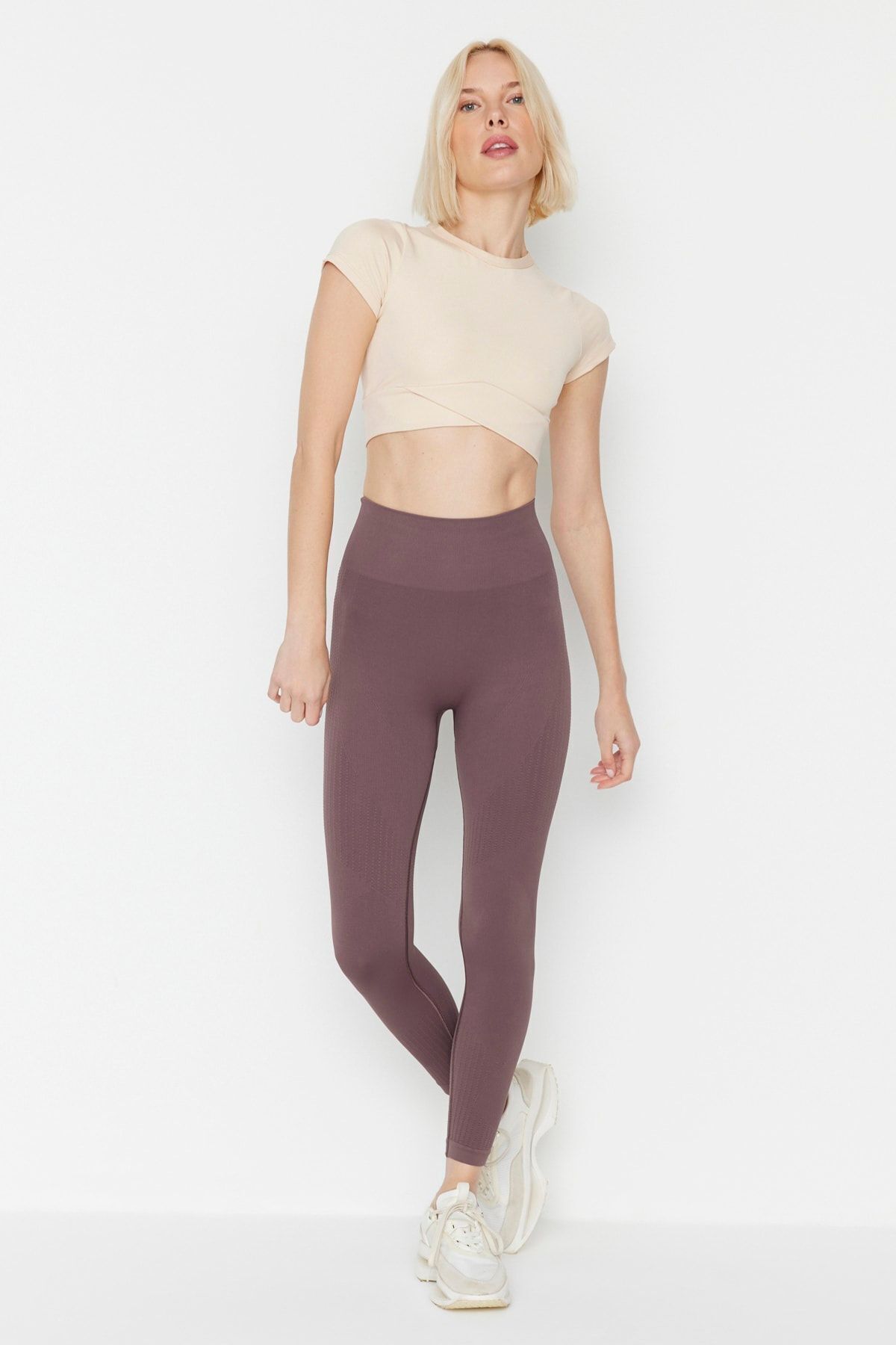 Jerf Lily - Naturalne Brązowe Legginsy Regeneracyjne Z Wysokim Stanem Kobieta - XS