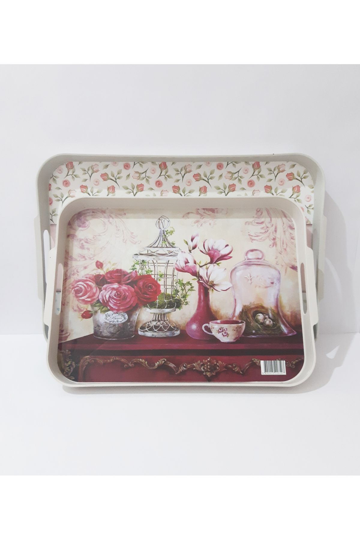 renkli çiçekler-2 Piece Tea Tray Patterned Rectangular Plastic Tea Tray Serving Tray 3