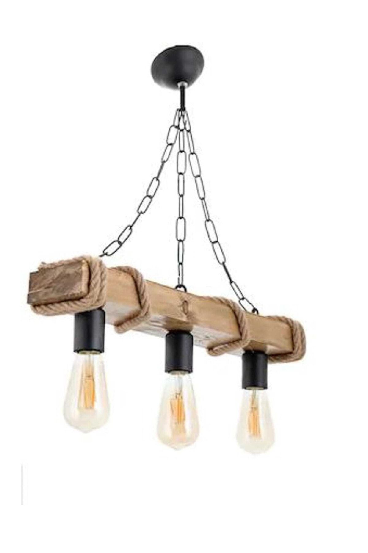 Authentic Wooden Natural Log Rope 3-Piece Chandelier(LIGHT COLOR).