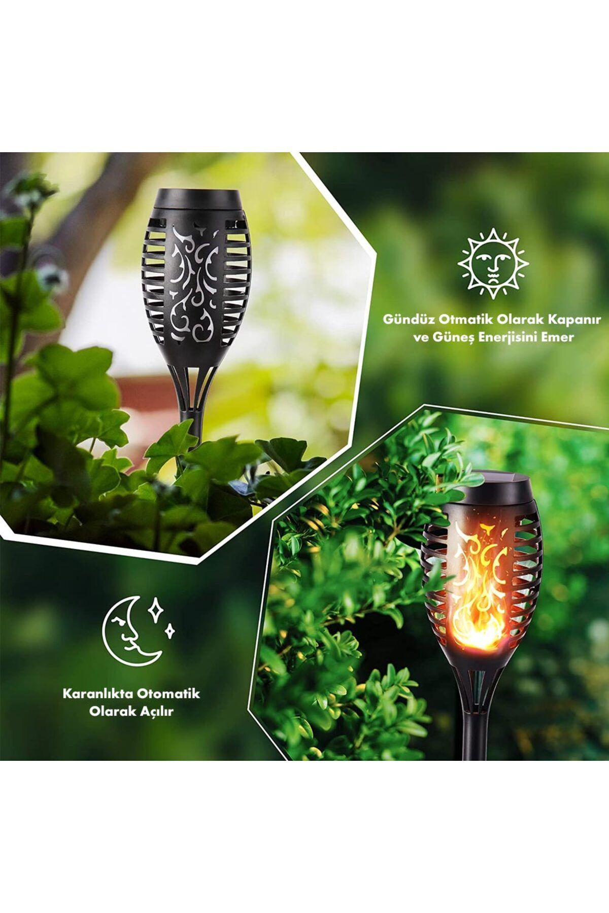 Solar Güneş Enerji Alev Deseni 12 Ledli Solar Bahçe Aydınlatma Süs Lambası 3