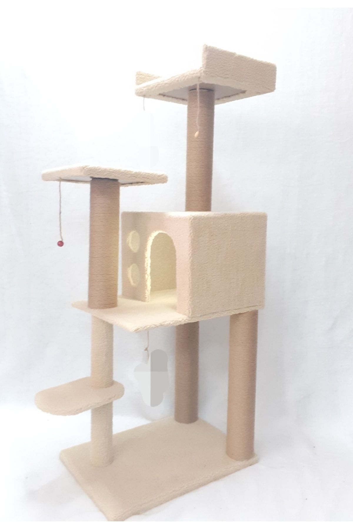 Dumanpet E-1 Bej Üç Katlı Kedi Evi Tırmalama Ve Oyun Parkı