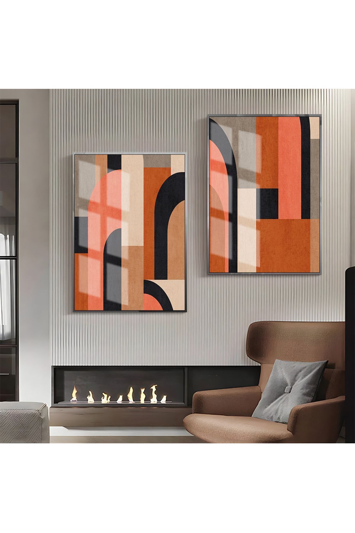 HARIKABIREV| BLACK-CREAM-TILE ABSTRACT ABSTRACT COMBINATION |FRAMED GLASS TABLE 2-PIECE VERTICAL