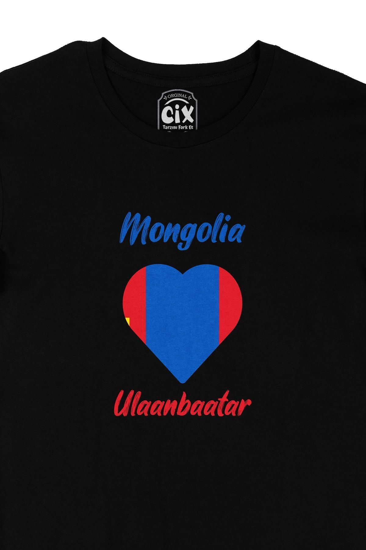 Cix-Ulaanbaatar Mongolia Flag Heart Black T-Shirt 2