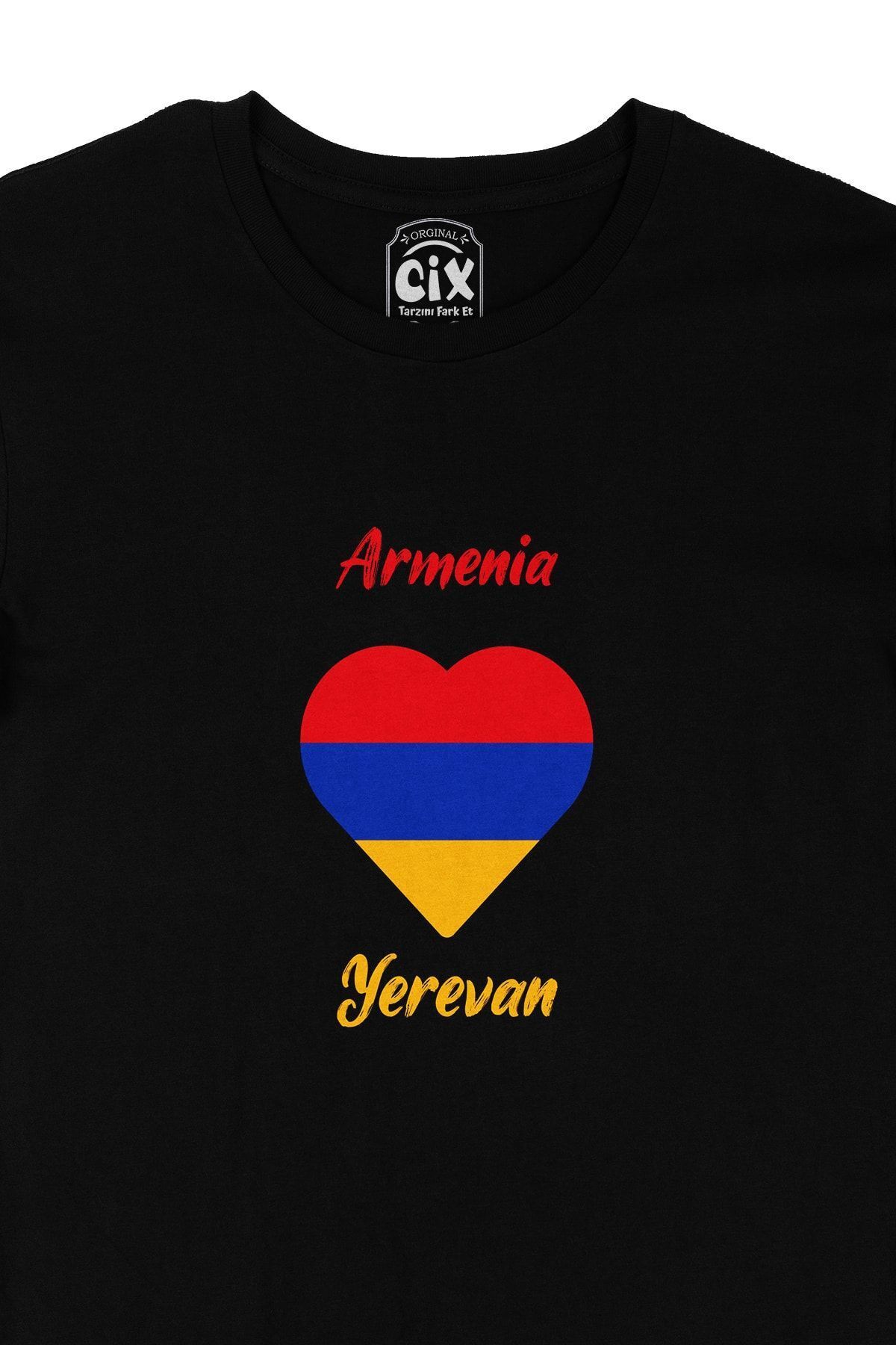 Cix-Yerevan Armenia Flag Heart Black T-Shirt 2