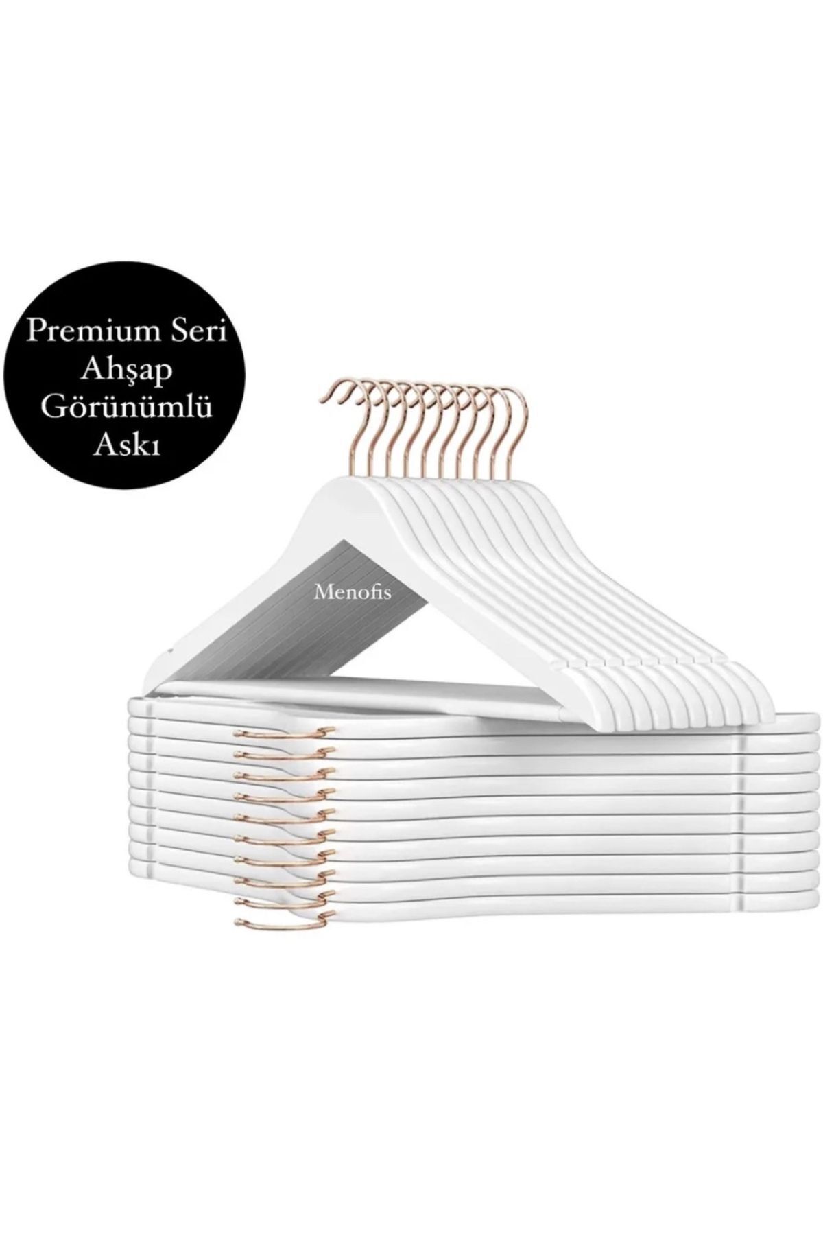 White Wood Look Hanger Premium Special Series with 24 Gold Hooks