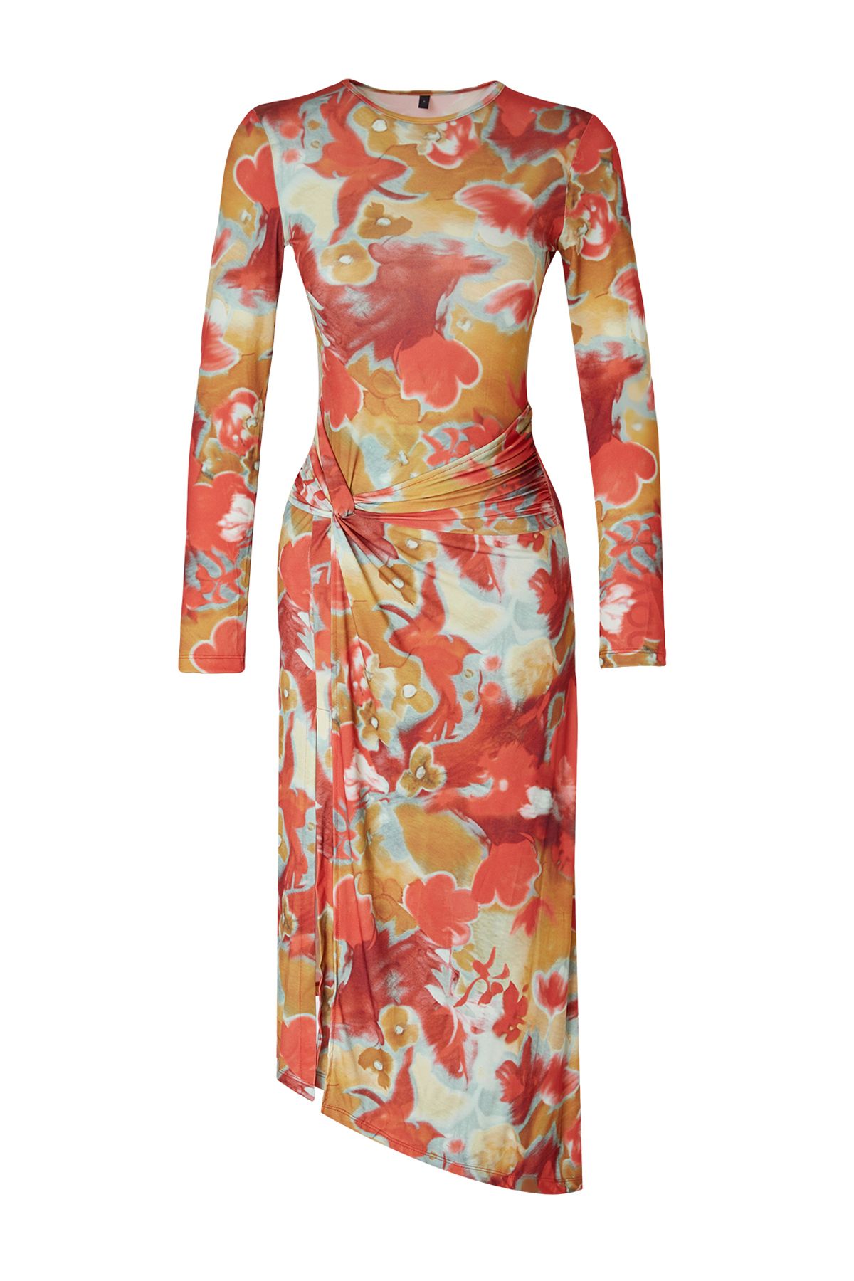 Trendyol Collection-Rochie tricotată midi elastică - Ediție limitată cu imprimeu și detaliu de legare TWOAW25EL00295 5
