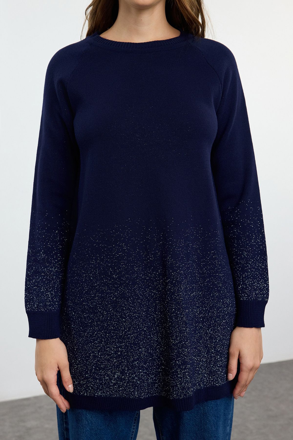 Trendyol Modest-TCTAW25AK00031 Modell Dunkelmarineblau Strick Basic Pullover 3