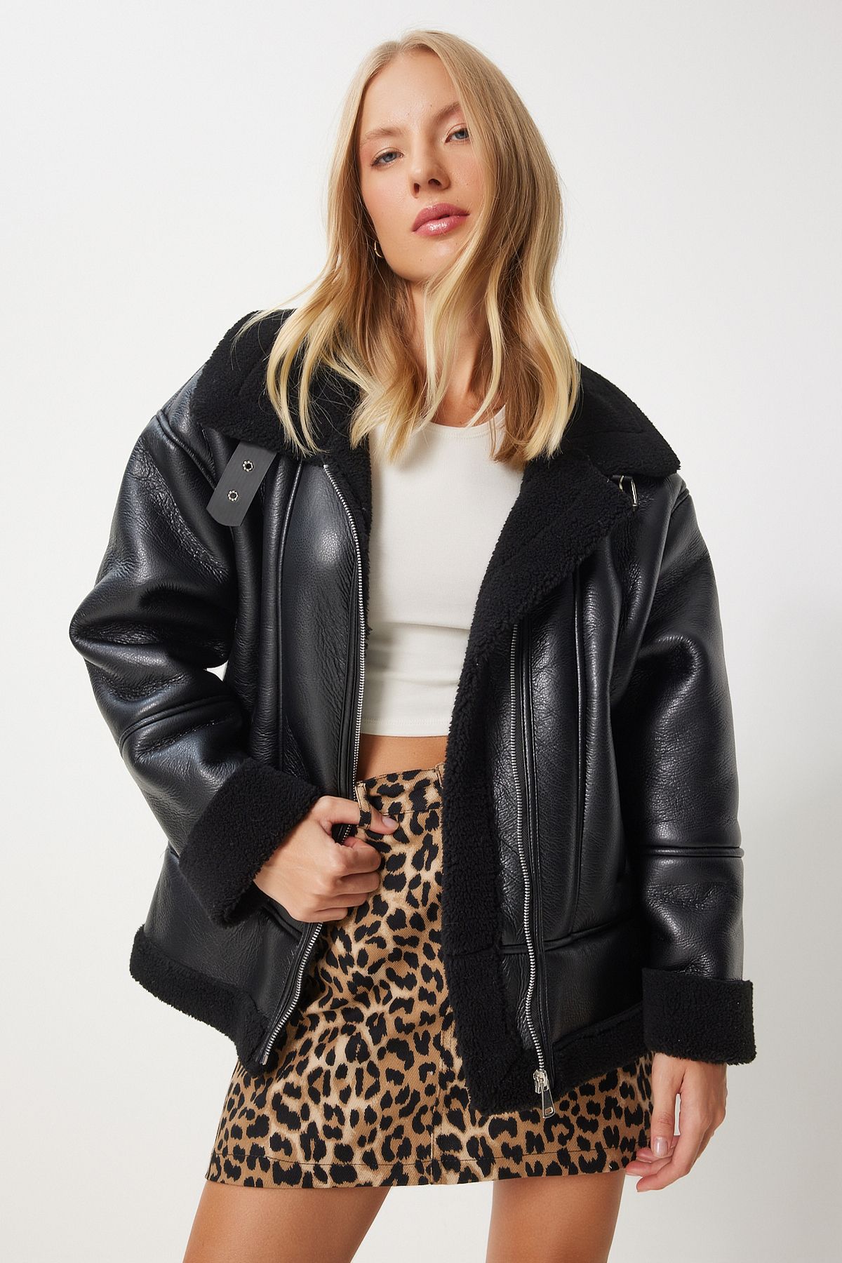veste en cuir artificielle noire rv00202