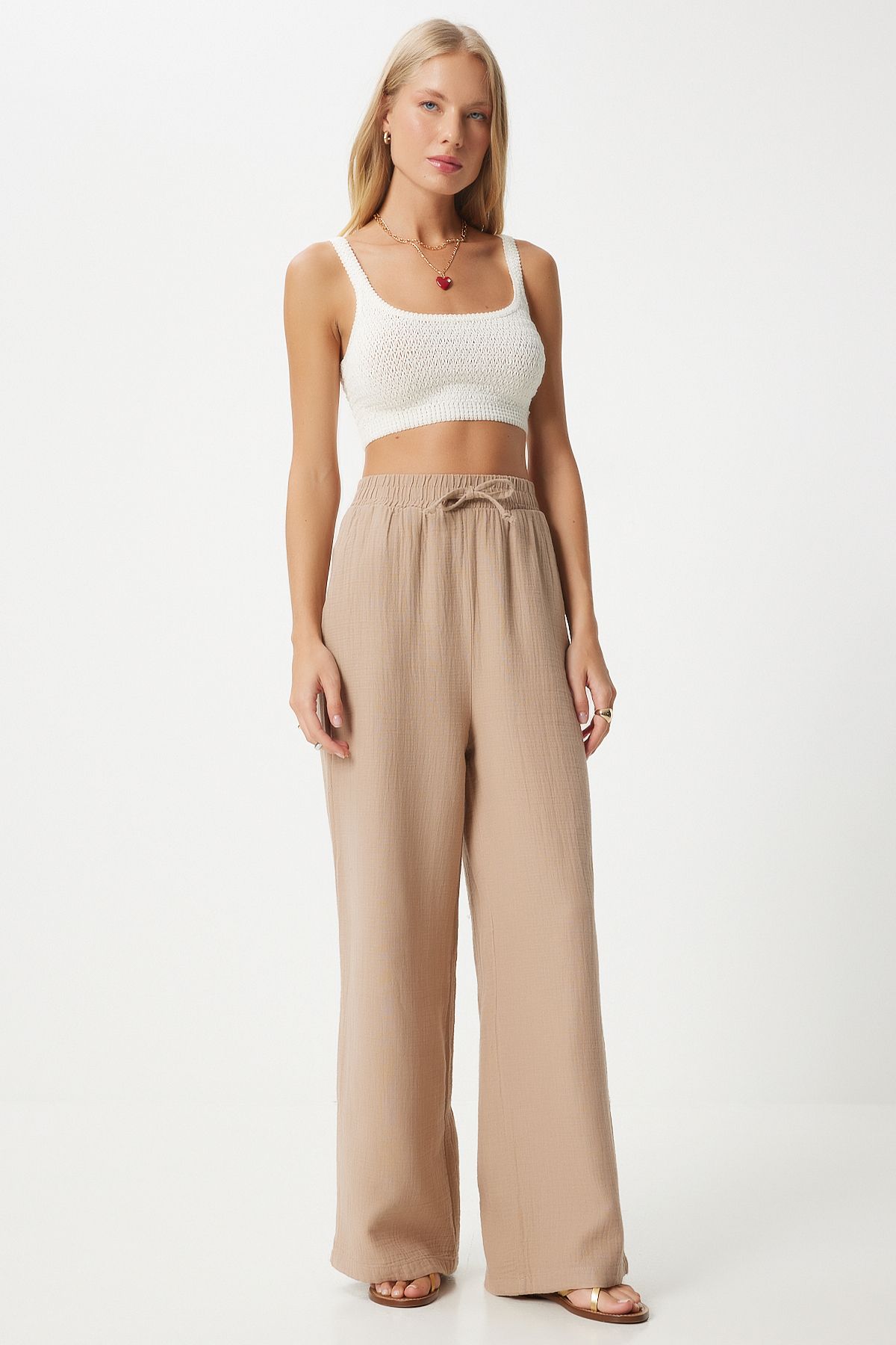 Happiness İstanbul-Musselin Biscuit Palazzo Hose – Damen MX00160 3