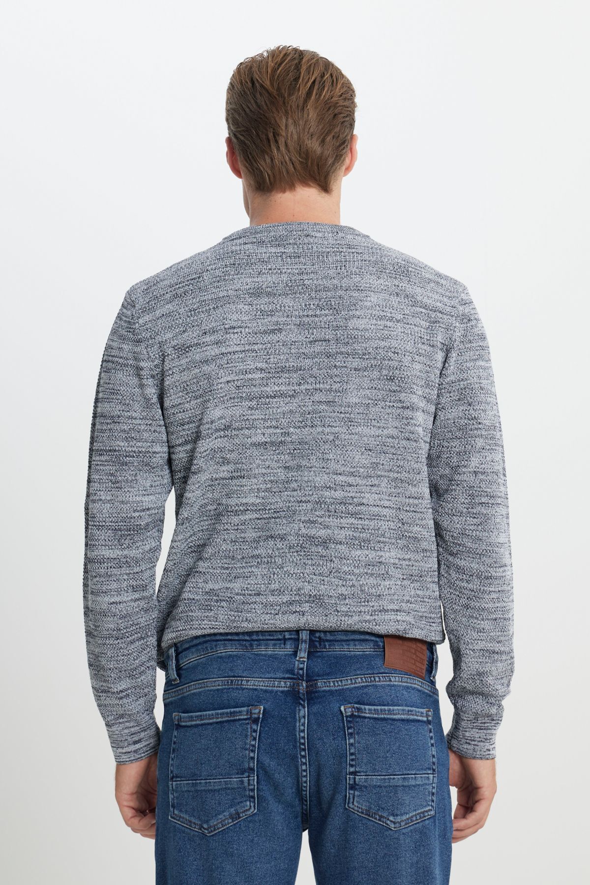 AC&Co / Altınyıldız Classics-Men's Grey-Navy Standard Fit Regular Cut Crew Neck Patterned Knitwear Sweater 5