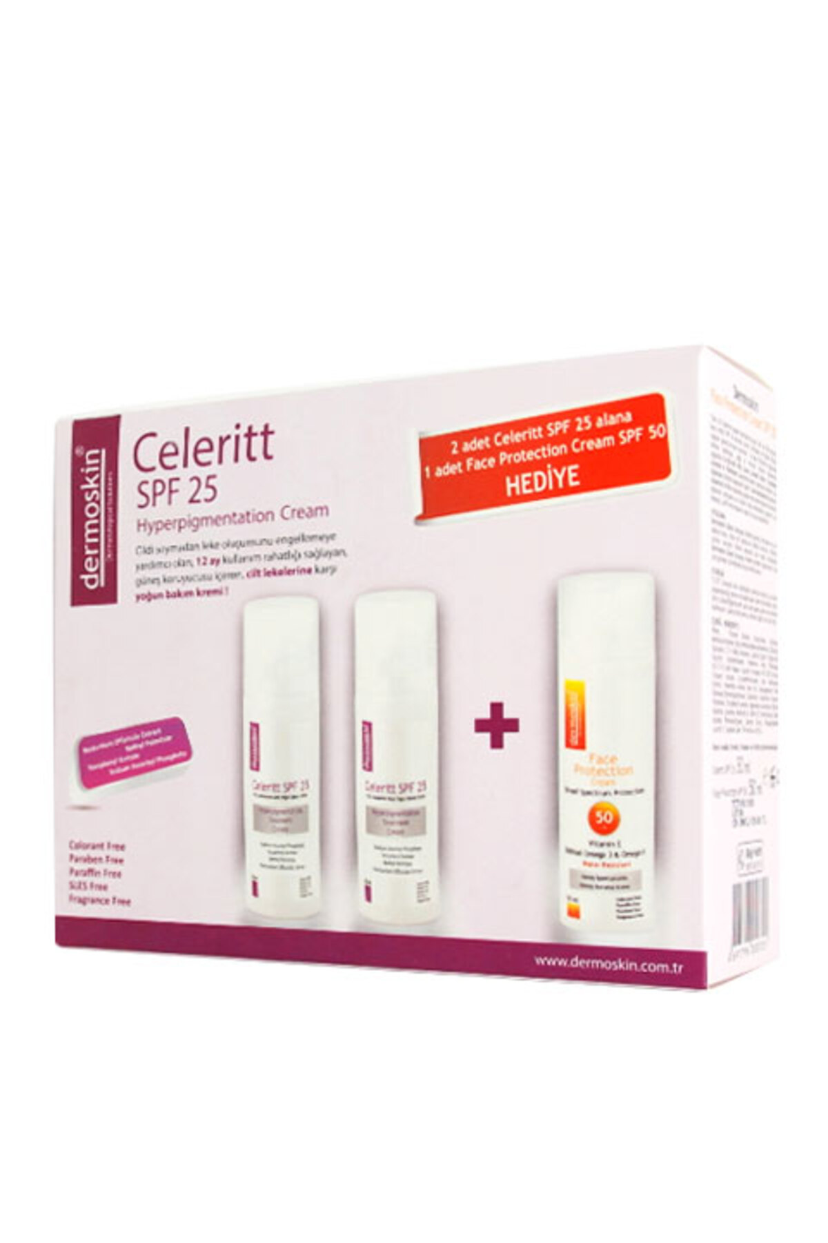 Dermoskin Celeritt Spf25 2x30ml + Face Protection Spf50 Cream 50ml