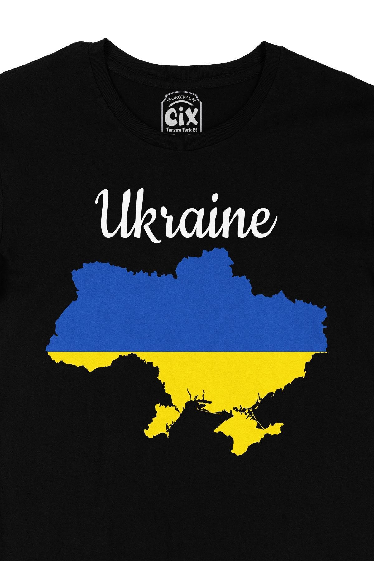 Cix-Tricou negru unisex cu hartă și steagul Ucrainei 2