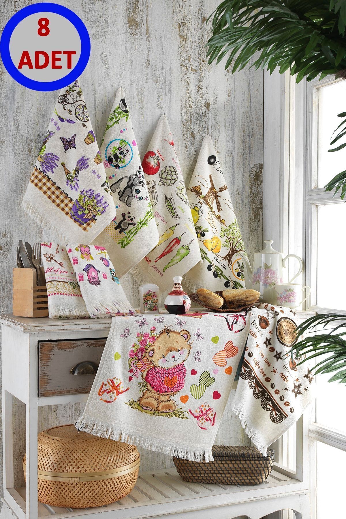 LADYNİL-Kitchen Towel 40x60 100% Cotton Set of 8 1