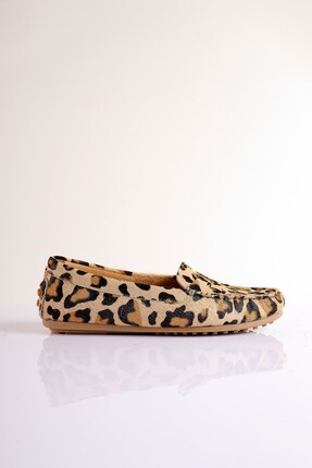 SU SHOE BOUTIQUE Kadın Leopar Hakiki Süet Deri Loafer