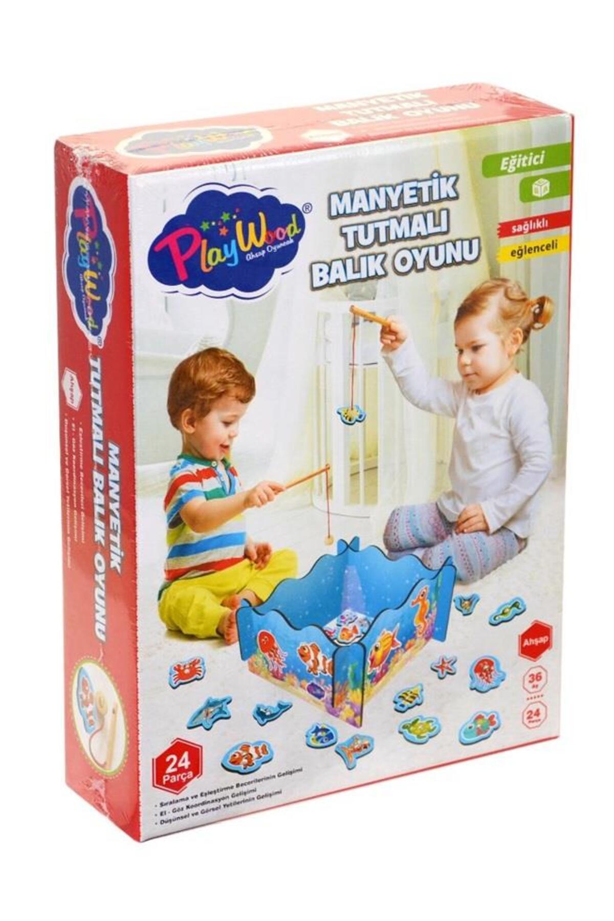 بازی چوبی ماهیگیری مغناطیسی چوب‌ود، ۲۴ تکه، مناسب برای سنین ۳۶ ماه به بالا