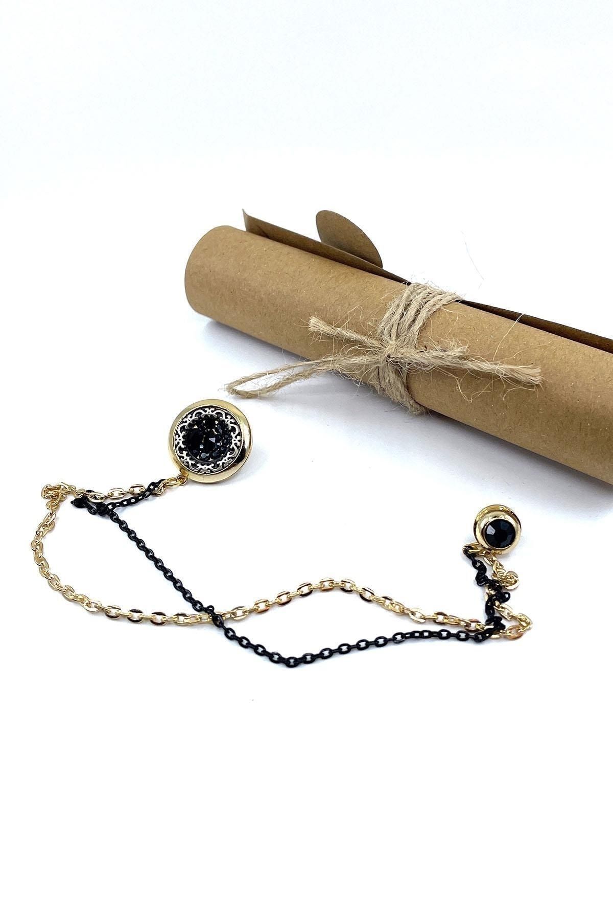  سنجاق یقه کت زنجیری مشکی طلایی رنگ YI398