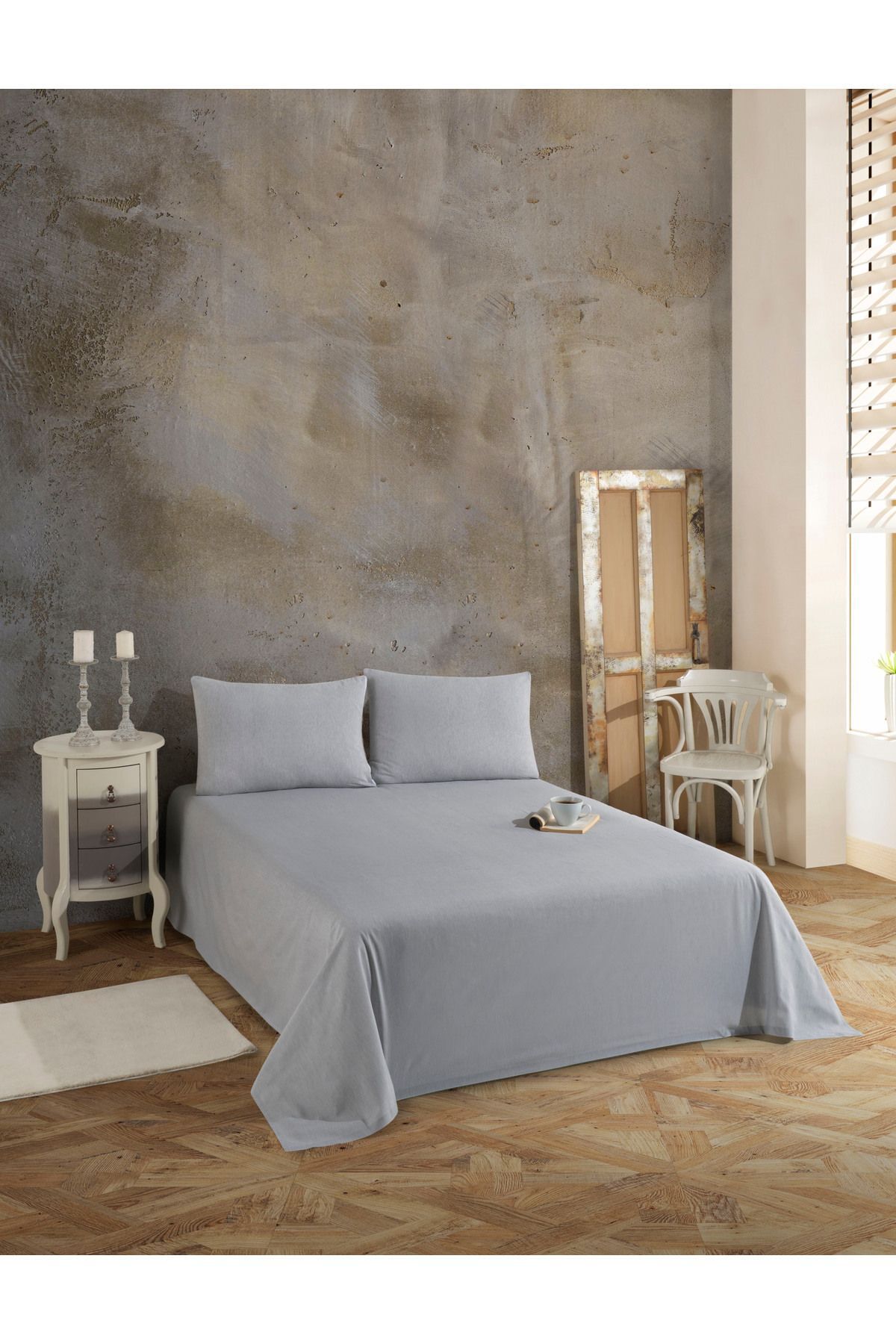 üntaş-Üntaş Serenat Double - Elasticless Sheet and Pillowcase, Plain Gray 1