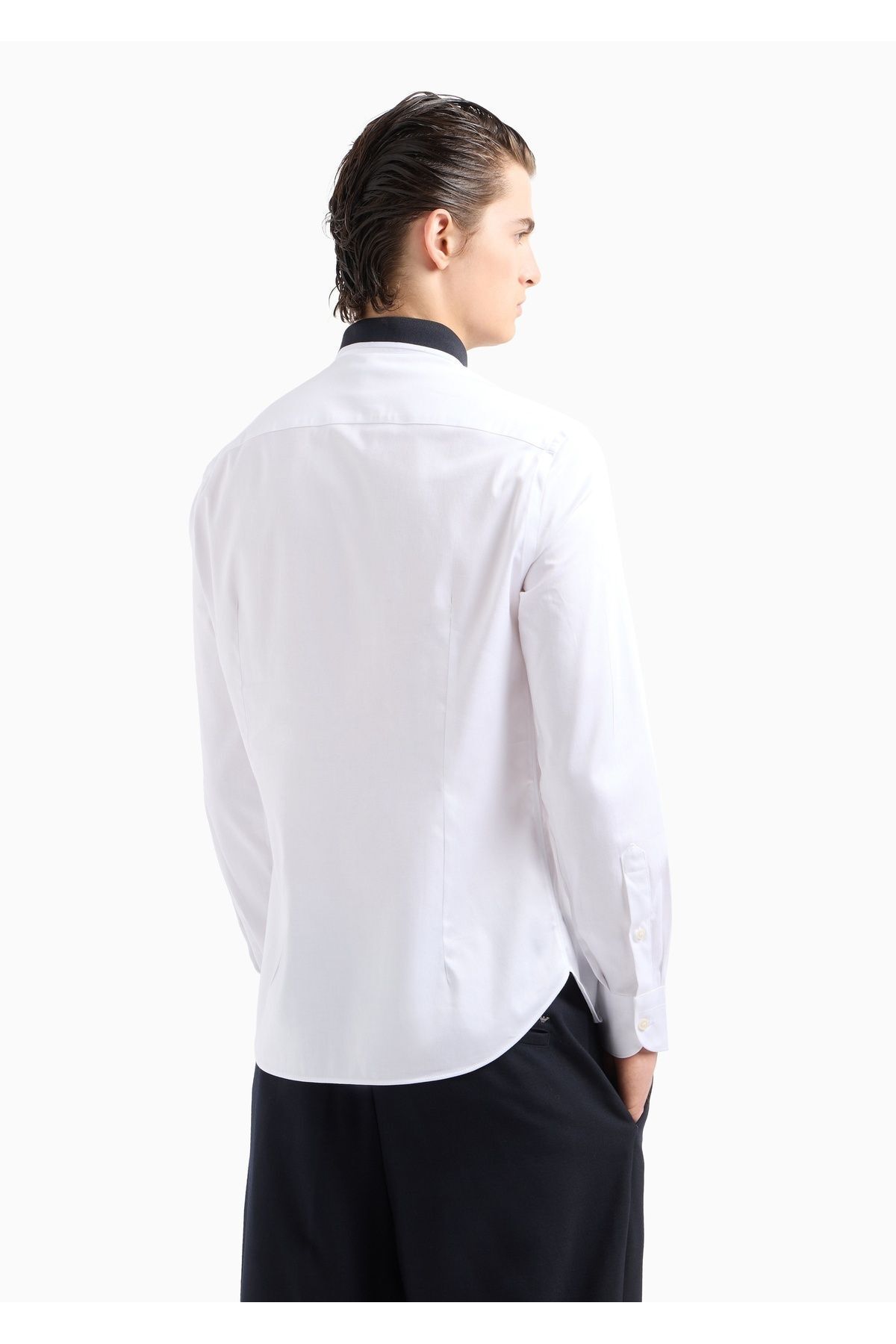 Emporio Armani-قميص أبيض - شعار العلامة التجارية للرجال، أزرار، ياقة القميص، كم طويل 6D1CM1 1K6DZ-0101 2