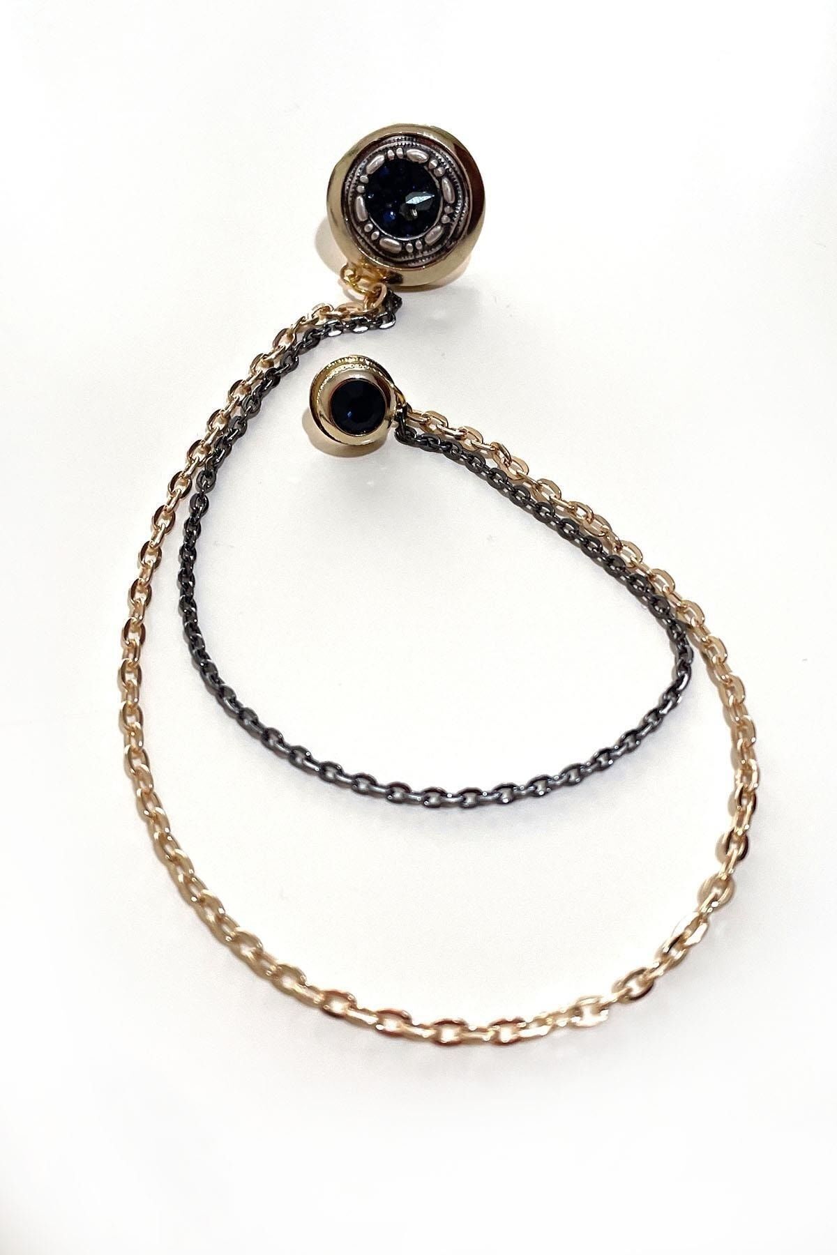  سنجاق یقه کت زنجیری سنگی سرمه‌ای طلایی رنگ Yı381