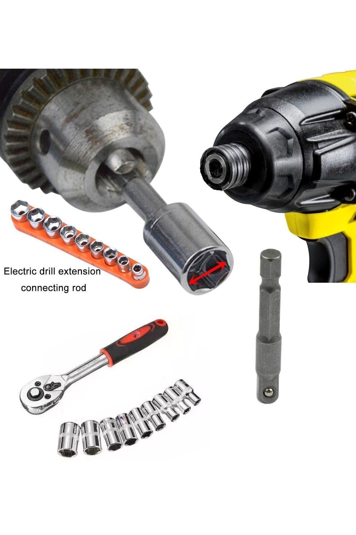 Depolife-9 PieCes ratChet Arm SoCket Set and 1/4 SoCket Drill Adapter - with WrenCh Sleeve 2
