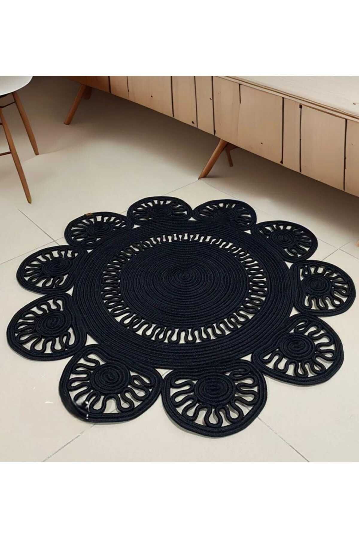 jute wicker hand-knitted rug washable double-sided round