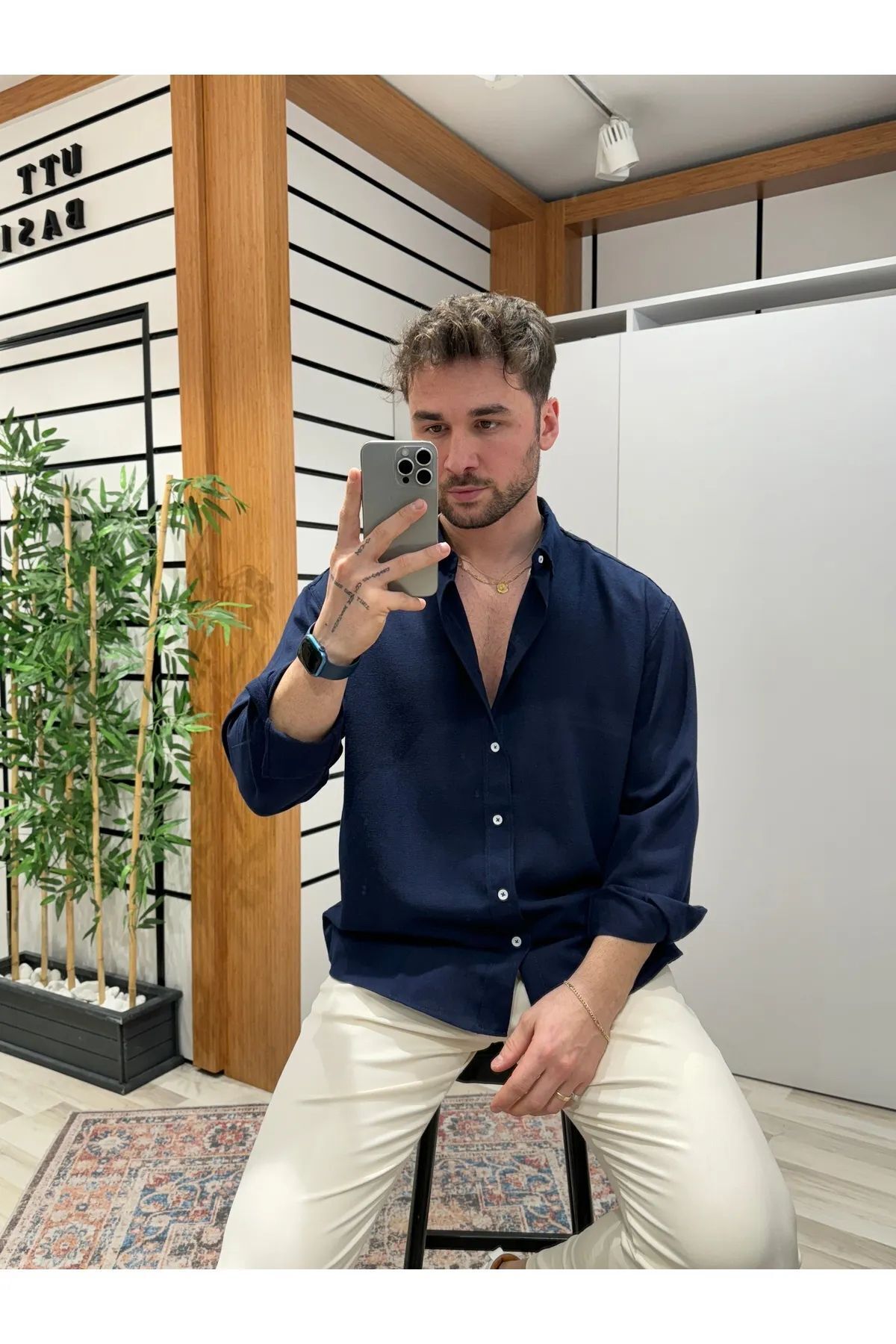 پیراهن مردانه آبی سرمه ای UTTBASİC | TYBUTT483160406227 اورجینال - تصویر 2