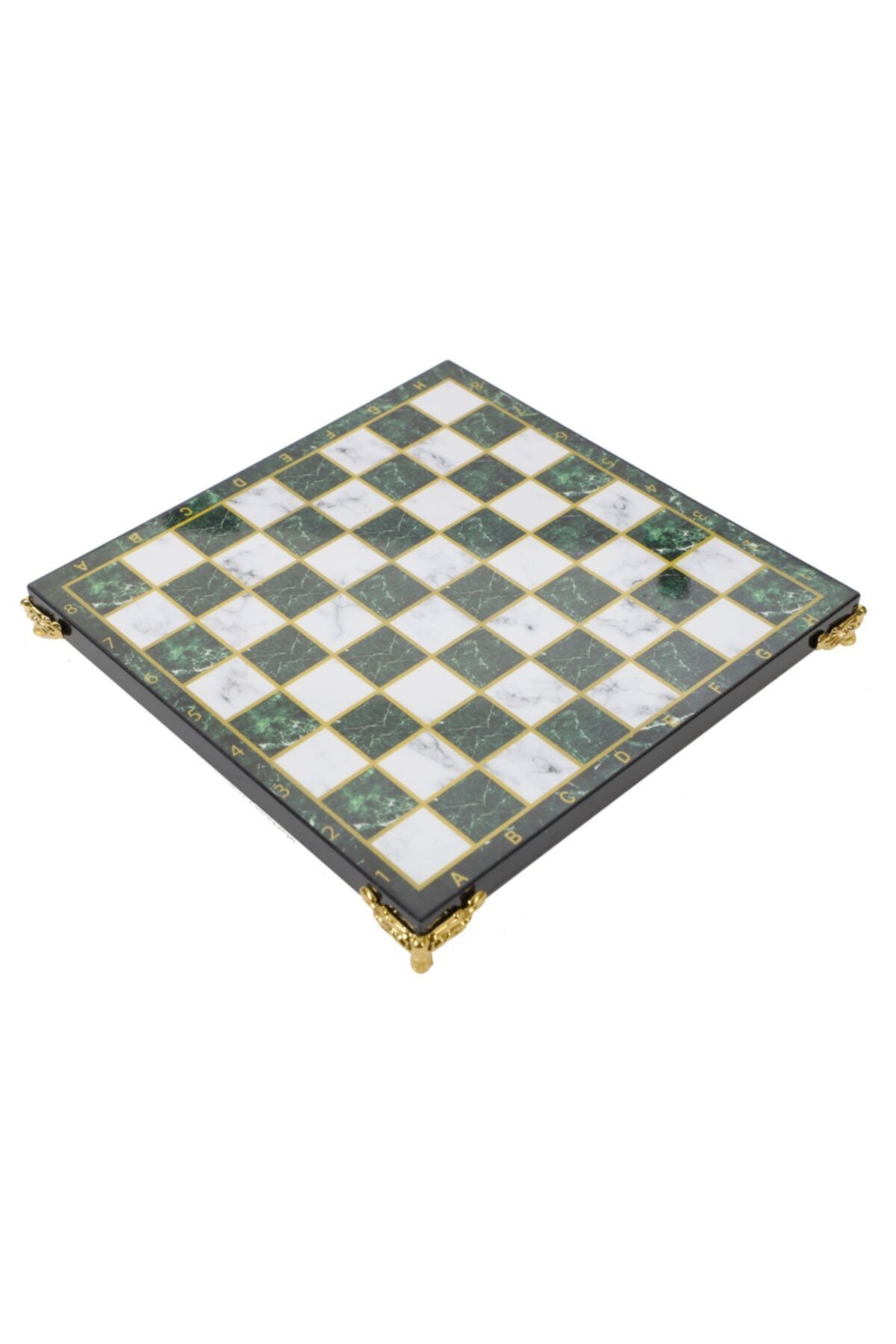 e-life shop Lüks Özel Ayaklı Ahşap Satranç Tahtası Zümrüt Yeşil Mermer Desenli Zemin 20 X 20 Cm. (sadece Tahta)