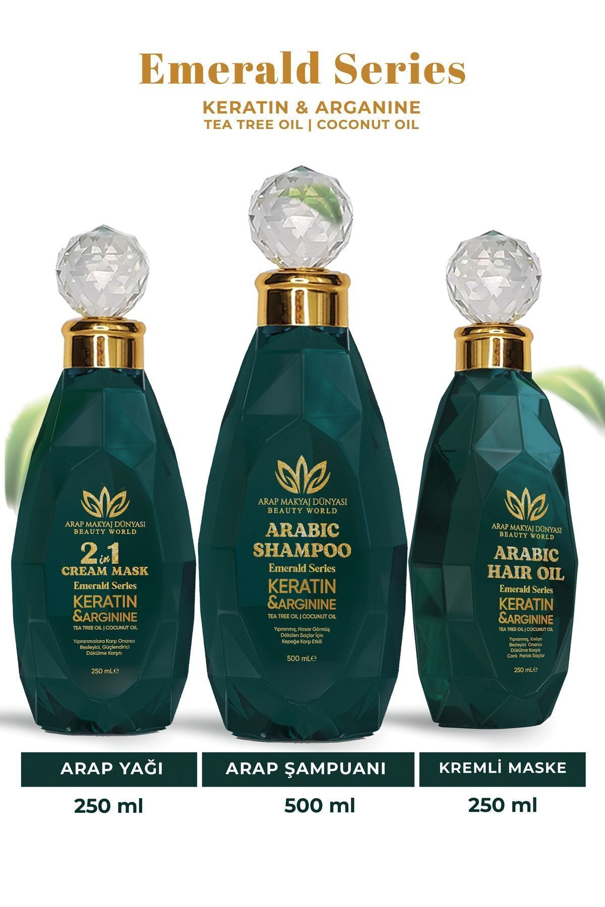 3'lü Set Arap Yağı 250ml & Şampuanı 500ml & Saç Maskesi Ve Kremi 250ml — Emerald3RBA — تصویر 2 از 8