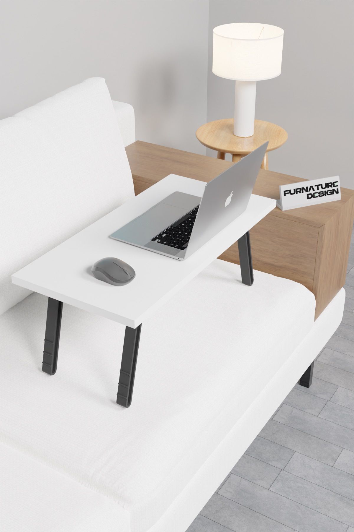 CMKStore Katlanır Laptop Masası Çalışma Yatak Kahvaltı Masası 60x30 Cm - Beyaz