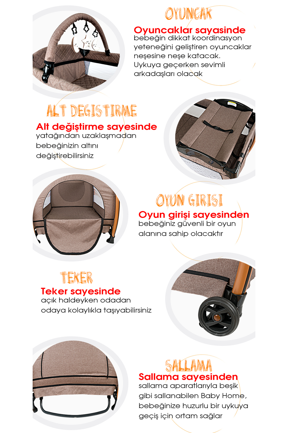 9 In 1 Full Takım Set 1010 Travel Sistem Bebek Arabası 600 Bebek Oyun Parkı Yatak Beşik 7