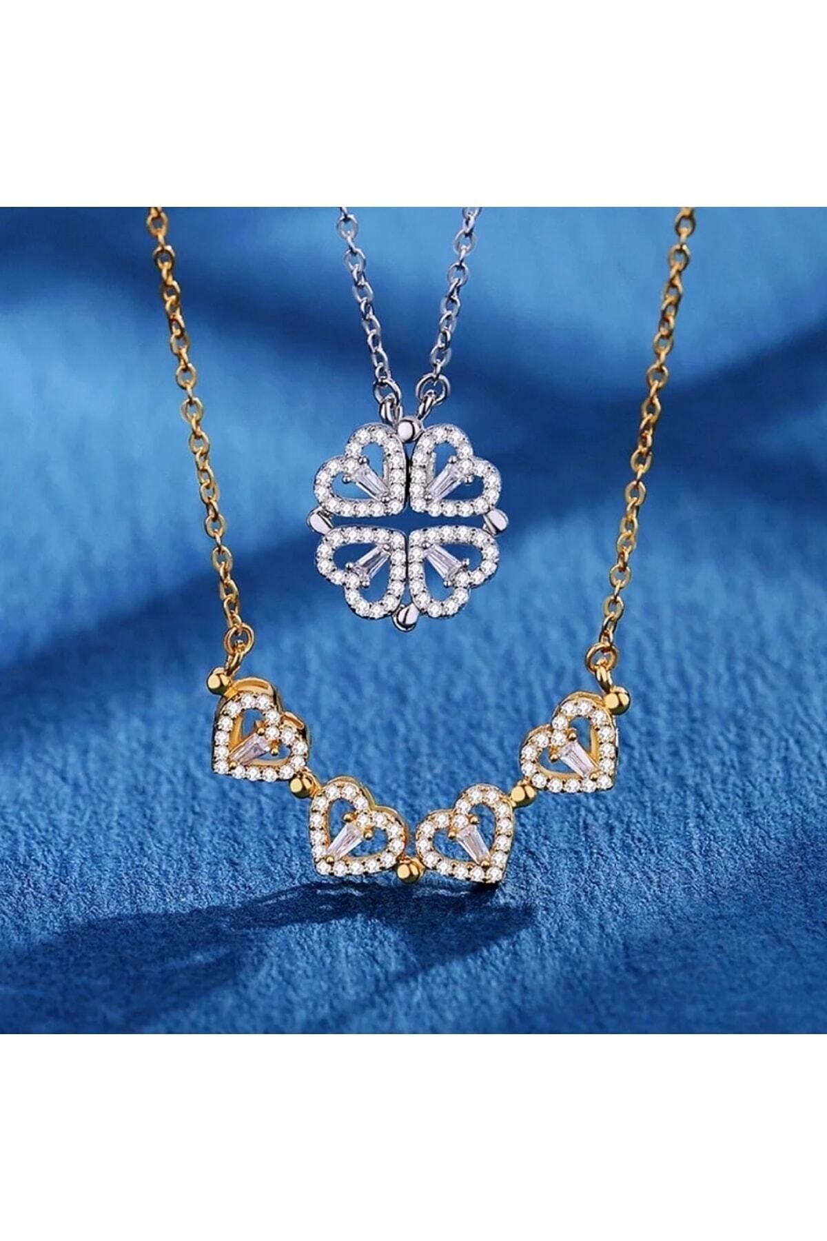 Nesly Accessories Mıknatıslı Açılır Yonca Şans Kolye Aşk Kolye Çelik Kolye 5