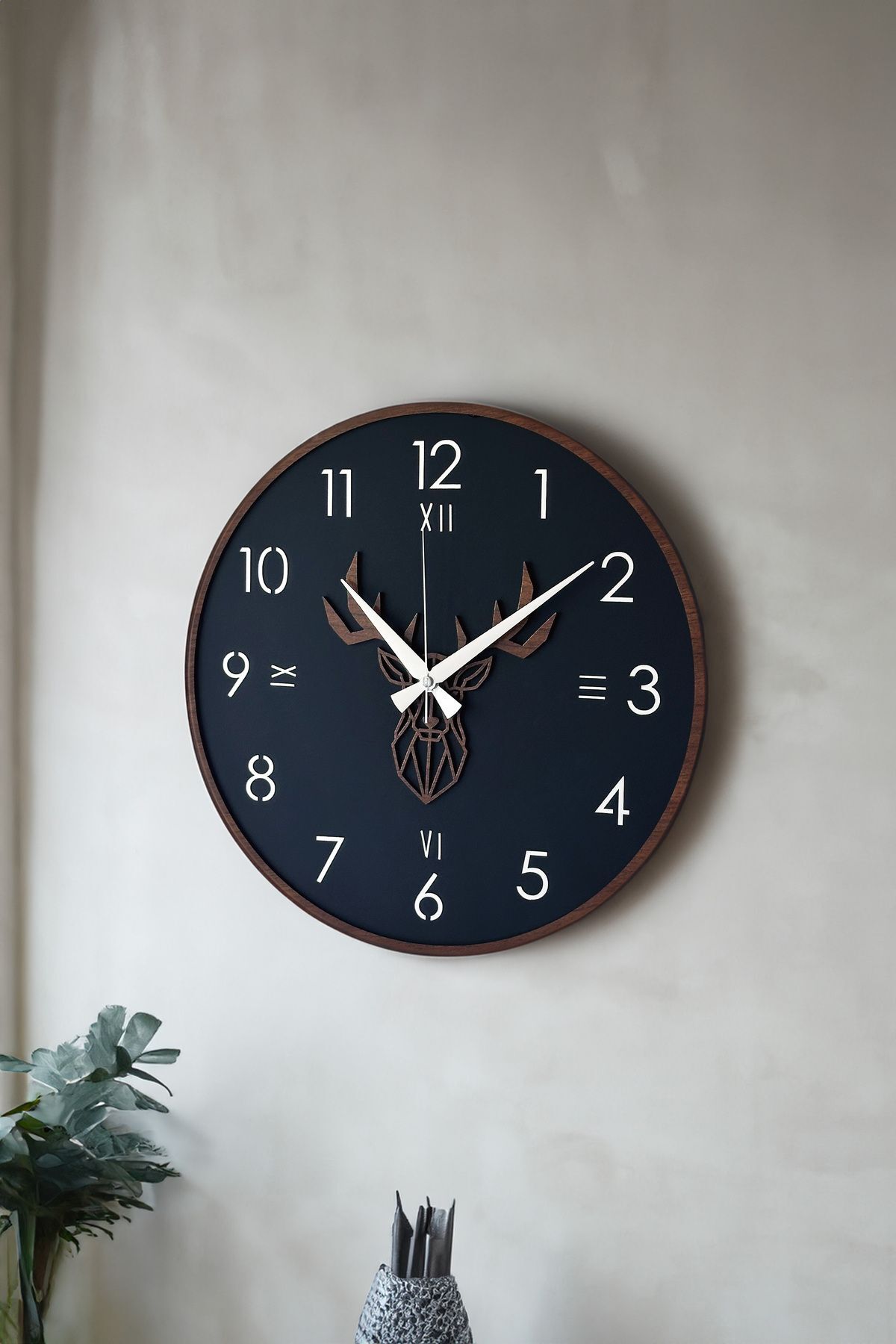 Wooden Decorative Silver Mirror-Brown Wall Clock 48cm
