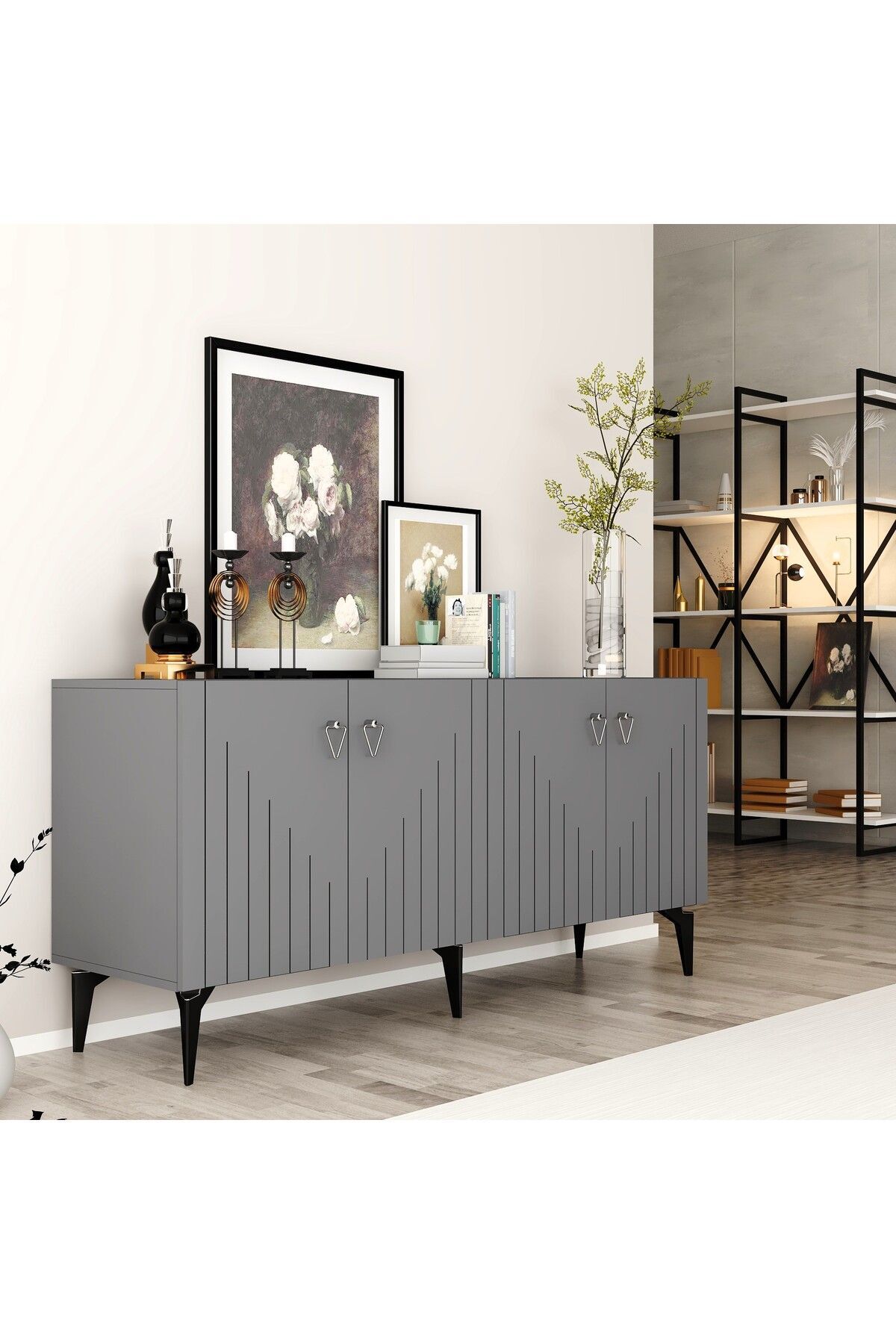 cantek dizayn MEDDA LAZER ÇİZGİLİ KONSOL ANTRASİT-GÜMÜŞ