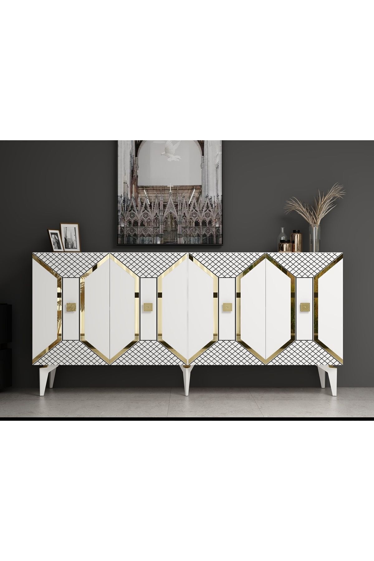 DEMONTE DECOR YUMEDİ MODERN KONSOL BEYAZ-ALTIN
