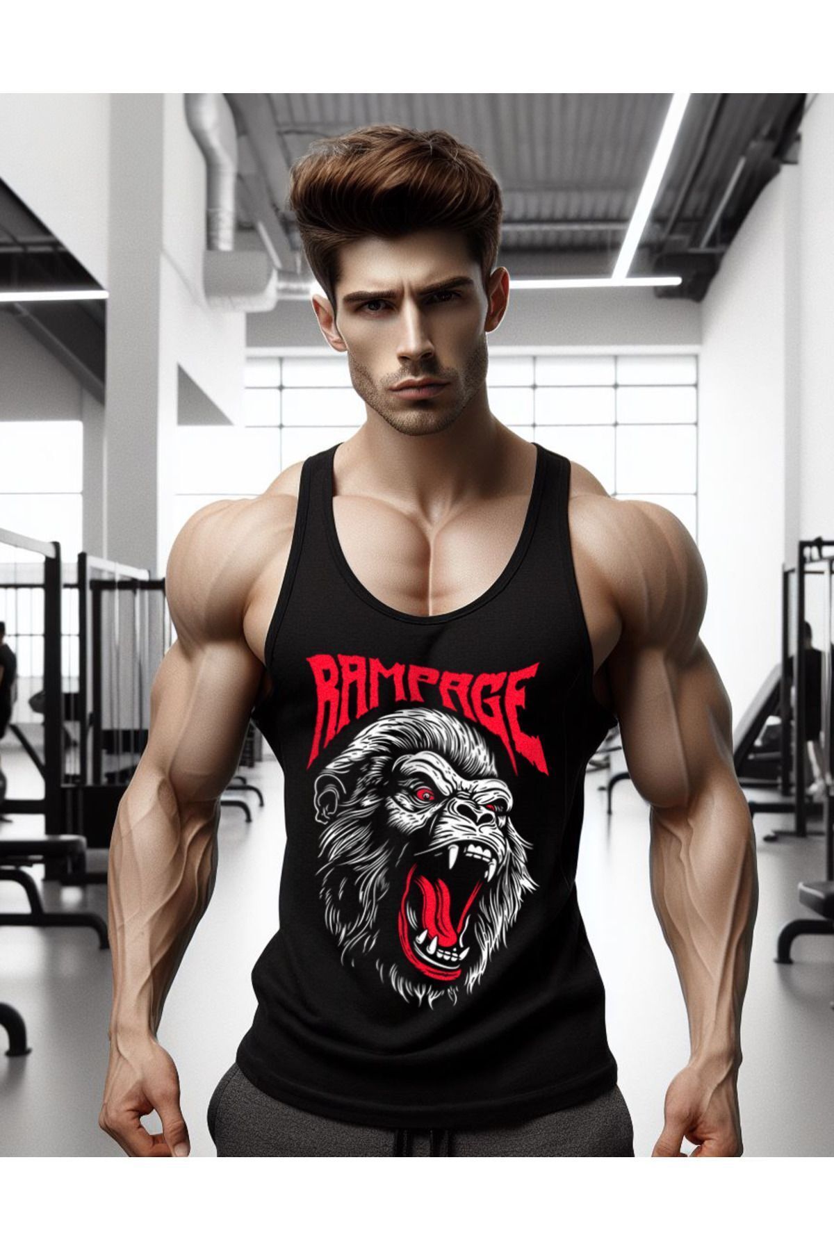 Ghedto Rampage Gym Fitness Tank Top Sporcu Atleti [Siyah]