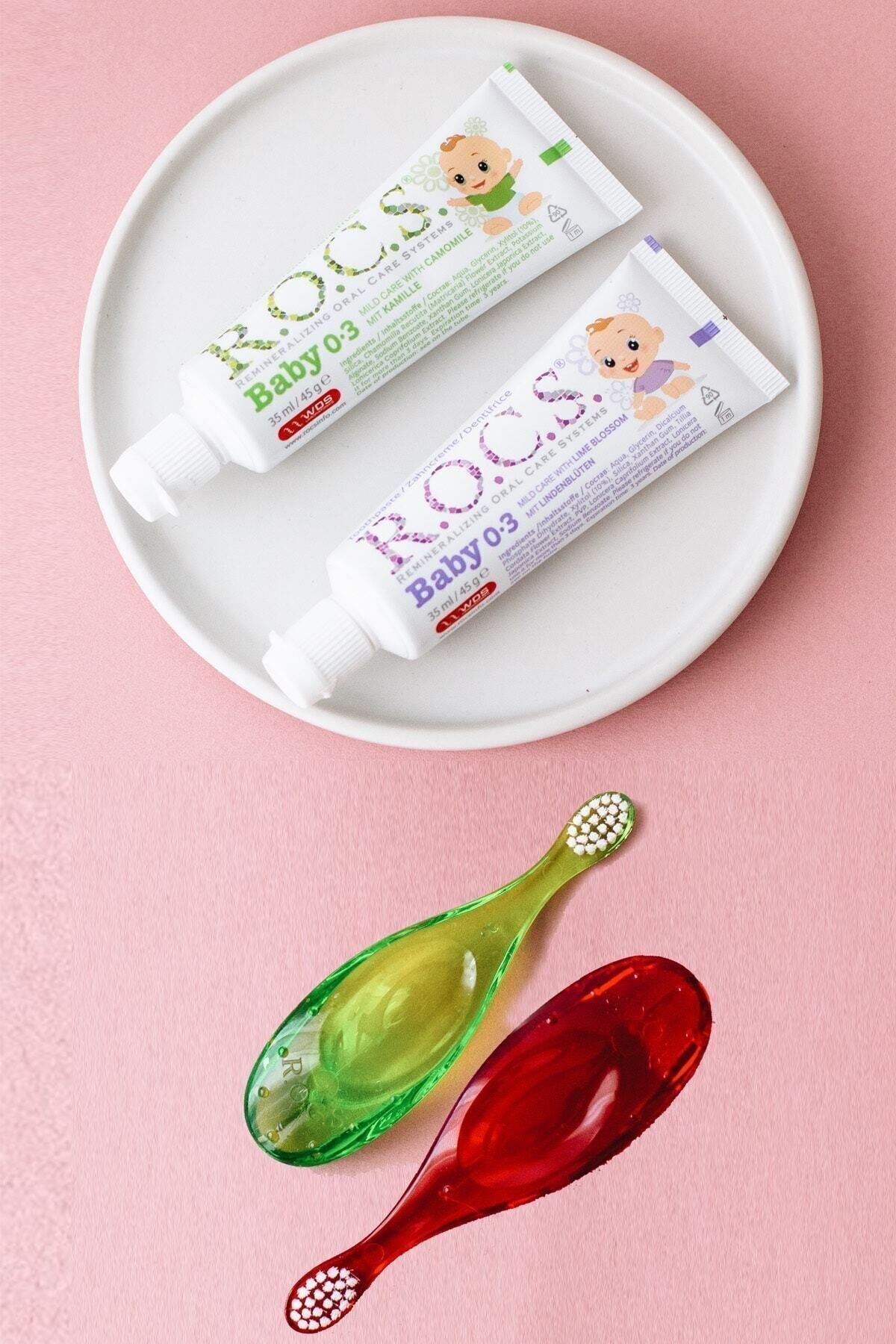 R.O.C.S. Rocs Baby 0-3 Yaş Diş Ağız Bakım Seti - 2 Diş Macunu Ve 2 Diş Fırçası (kırmızı/yeşil) fotoğrafı 2 (önizleme)