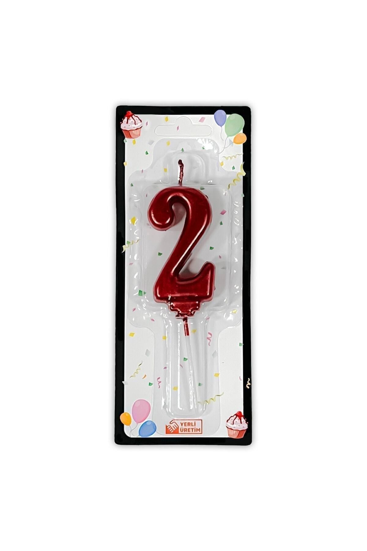 Genel Markalar Iki 2 Sayı Rakam Mum Metalik Kırmızı Renk Yaş Pasta Mumu Doğum Günü